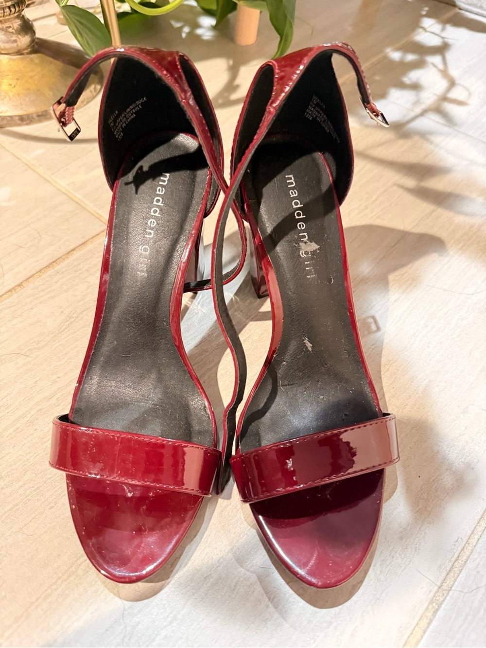 Madden Girl Burgundy Patent Open-Toe Ankle-Strap Heels